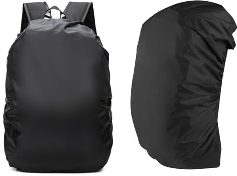 JYNXOR 2Piezas fundas impermeables para mochila de 15 L a 25 L, funda para lluvia, protector de mochila con tira reflectante para exteriores, viajes, senderismo, montañismo, ciclismo(Negro)