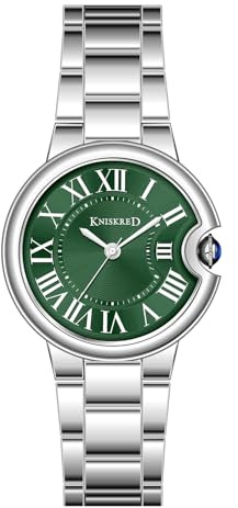 KNISKRED Reloj Clásico para Mujer con Números Romanos Vintage y Correa Sólida de Acero Inoxidable Reloj Casual para Damas (Plata Verde)