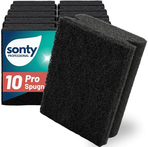 SONTY Spülschwamm Schwarz - 10 x Profi Schwamm | Küchenschwamm mit Schleifmittel - Topfreiniger Putzschwamm Küche gegen hartnäckigen Schmutz (9 x 7 x 4 cm - 10 Schwämme)