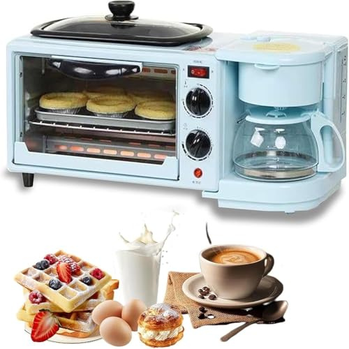 3-I-1 Elektrisk Frukoststation – Multifunktionell Frukostmaskin Med 1,2 Liters Kokkärl, 9 Liters Bakyta Och Kaffebryggare(Blå)
