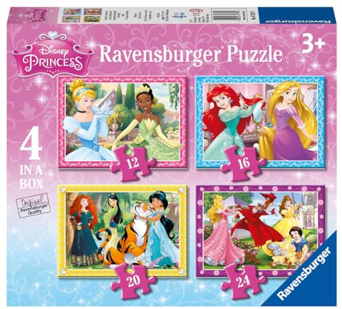 Ravensburger - Puzzle Bambini 3 Anni 4 in a box, Princesse Disney - Puzzle 3 Anni, Collezione Disney, Include 4 Puzzle 12-16-20-24 Pezzi Progressivi, Giochi Educativi, Idee Regalo