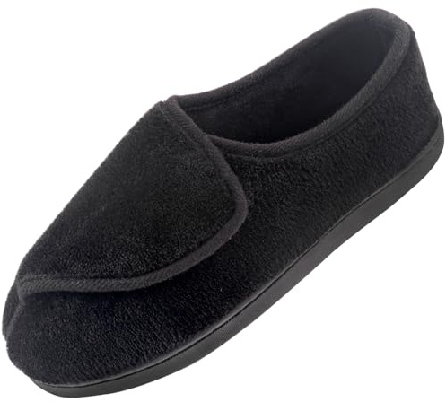 Git-up Women Diabetic Slippers Arthritis Edema Memory Foam Closed Toed Slippers, Black, 6 D(M) US