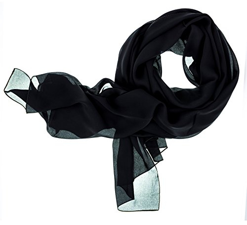 DOLCE ABBRACCIO by RiemTEX ® Schal Damen LADY SUNSHINE Seidentuch Tücher mit hohem Seidenanteil Pashmina Stola Tuch in Schwarz Halstuch Kopftuch Damen Seidenschal Elegante Schals (Schwarz)
