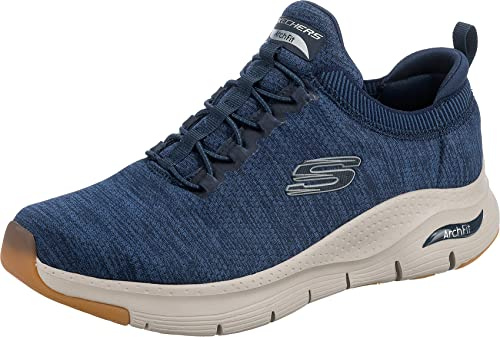 Skechers Baskets Arch Fit Waveport pour Homme, Bordure en Maille Bleu Marine, 39.5 EU