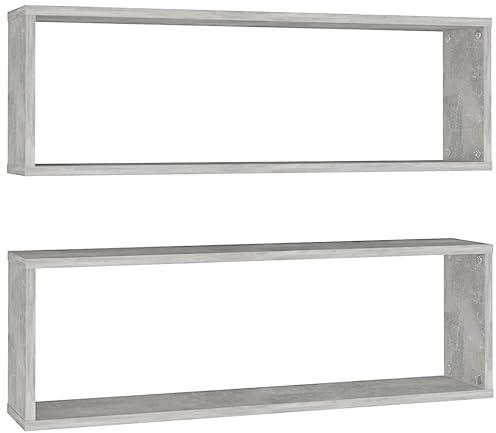 vidaXL 2X Würfelregal Wandregal Hängeregal Cube Lounge CD Regal Dekoregal Bücherregal Schweberegal Wandboard Regalwürfel Betongrau 80x15x26,5cm Holzwerkstoff