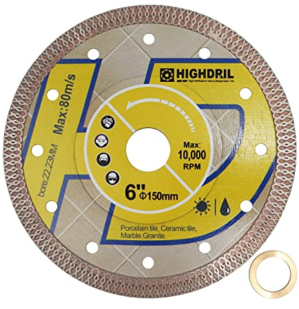 HIGHDRIL - Lama diamantata super sottile, 150mm con pergolato da 7/8 -5/8,lama per piastrelle diamantate secco bagnato, con bordo a rete X per taglio a disco,porcellana,ceramica,granito,marmo