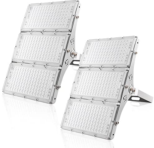 Viugreum Faretto LED da Esterno 300W 2 Pezzi, IP66 Impermeabile Faretti LED da Esterno, Luce Di Sicurezza 30000LM, 6500K Bianco Freddo, Super Luminoso Esterno led per Giardino Cortile Garage