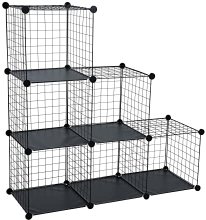 ESTEXO Stufenregal Regalsystem Steckregal 6 Fächer Gitter DIY Regal Metall Würfelregal Schwarz