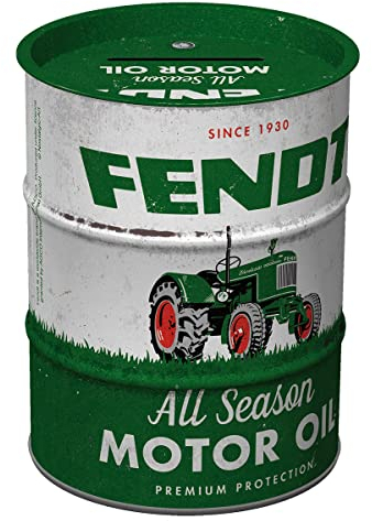 Nostalgic-Art Salvadanai retrò, 600 ml, Fendt – All Season Motor Oil – Idee regalo per amanti dei trattori, Official License Product (OLP), salvadanaio in metallo, design vintage