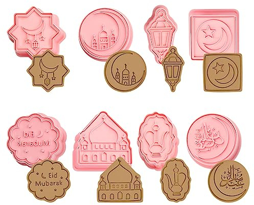 8PCS Eid Mubarak Cookie Cutters, Jagowa Baking Molds 3D Creative Ramadan Mould Cartoon Party Decoration Baking Press Tool (Style A)