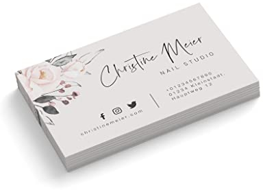 Visitenkarten personalisiert | Nail Studio | 1-seitig | Querformat | Menge + Papier zur Auswahl | selbst gestalten | hochwertiger Druck | 350 g Qualitätsdruck | Nagelstudio | Blumen (50 Stück)