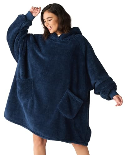 Bedsure Blanket Hoodie, Wearable Blanket Hoodie as Mothers Day Gifts for Mom, Birthday Gifts for Women Men, Warm Cozy Hoodie Blanket Sweatshirt for Adult Women Men, Navy Blue, Standard