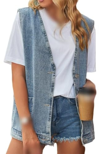 Chaqueta Sin Mangas Vaquero-Chaleco De Mezclilla Lavado Vintage Chaleco con Cuello En V Chaleco De Mezclilla Corto para Mujer Chaqueta De Mezclilla De Talla Grande Recortada Ocio Verano Primavera Je
