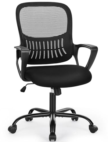 Sweetcrispy Silla de Oficina ergonómica, de Escritorio con Soporte Lumbar, reposabrazos Ajustables, Regulable en Altura, Adecuada para Dormitorio