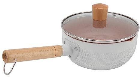 Sartén,Olla para Leche,Olla para Leche Multifuncional con Mango de Madera,Sartén para el Hogar,Accesorio de Cocina (Blanco)
