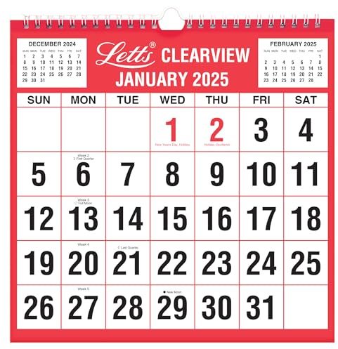 Letts of London Clearview Kalender 2025, Monatsansicht