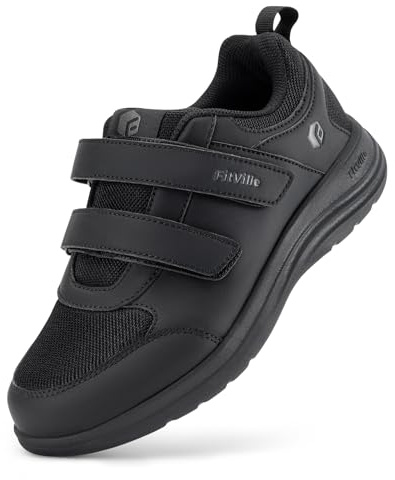 FitVille Women's Extra Wide Fit Shoes for Swollen Feet, Easy Close Adjustable Diabetic Shoes for Ladies, Non-Slip Lightweight Orthopedic Walking Trainers for Elderly, Black, 5 UK X-Wide