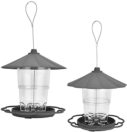 Mangiatoia per uccelli trasparente da appendere, a forma di padiglione, con tetto per giardino e cortile