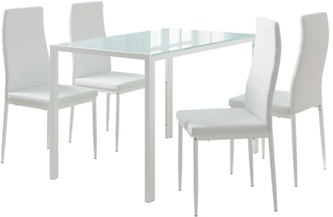 Vicco Esstischset Grand, Weiß, 120 x 75 cm mit 4 Stühlen, zur Verwendung als Essgruppe in Küche oder Esszimmer