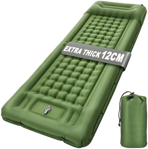 Kiaitre Isomatte Selbstaufblasend,12CM Verdicktes Luftmatratze Camping mit Kissen und Fußpresse Pumpe, Ultraleicht Wasserdicht Isomatte Camping Matratze für Wandern, Strand, Outdoor und Zelt