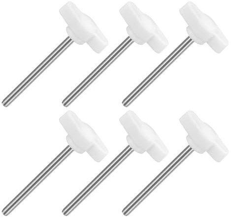 QUARKZMAN M4 x 50mm Tornillos Moleteados, 6pcs Perillas de Ala en T Rosca Macho de Acero Inoxidable 304 Tuerca Pomo de Mango Asas Ajustables Sujeción Manual para Máquina, Blanco, 27mm Ancho