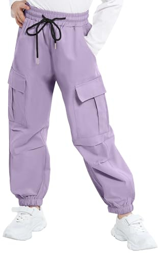 JiAmy Pantalones cargo para niñas, cintura elástica, pantalones de paracaídas holgados casuales con múltiples bolsillos, pantalones deportivos de baile Y2k para niños de 5 a 14 años, Morado (, 13 años