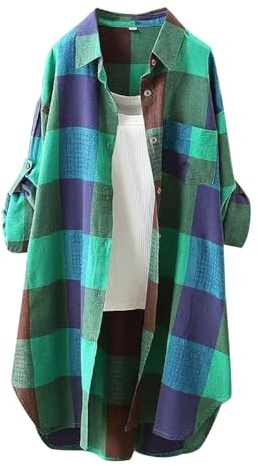 Bluse Damen Oversize Mit Taschen Karierter Blusen Verstellbare Ärmel Blusentops Obereteil Longbluse Langarm Mit Knopfleiste Trachtenbluse Hemdbluse Sommer Elegant Langarmshirt Hemd weiße Große Größen