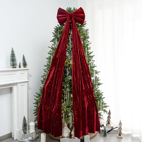 Hismir Christmas Tree Topper Bow，67x16 Inch Velvet Extra Large Room Decor Ribbon Bow for Wedding Engagement Birthday Party，Giant Xmas Bow Decorations for Home Wreath Door Wall(Burgundy)