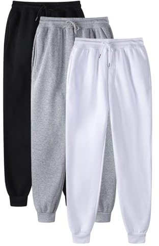 Pack de 3 pantalones de chándal unisex, pantalones deportivos otoño/invierno de cintura alta con goma elástica, pantalones de fitness de un solo color, elásticos, ligeros, cómodos, sudaderas con