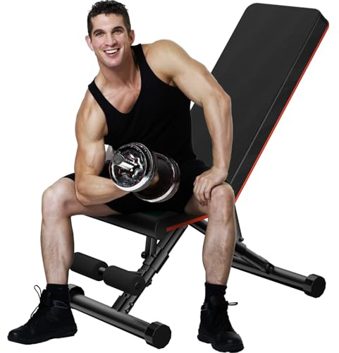 Sweetcrispy Adjustable Weight Bench for Home Gym, Foldable Incline Workout Bench Press 795 LBS Weight Capacity with Easily Adjust Pull Pin, Strength Training Fitness Equipment for Full Body Exercise