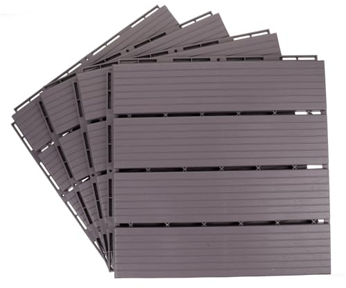 SOPOTUTU 4pcs Balcony Interlocking Floor Tiles Grey Brown Imitation Wood Decking Tiles Self-assemble Outdoor Flooring for Terrace and Home Decor 30x30cm