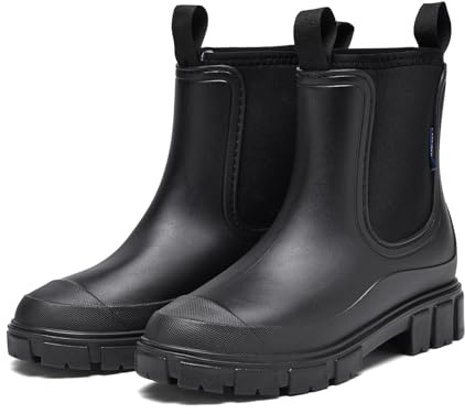 GemChve Gummistiefel Damen Gefüttert Wasserdicht Gummistiefel Halbhohe Chelsea Boots rutschfeste Stiefeletten Regenstiefel Regenschuhe Gummistiefeletten Gartenschuhe 36-41EU