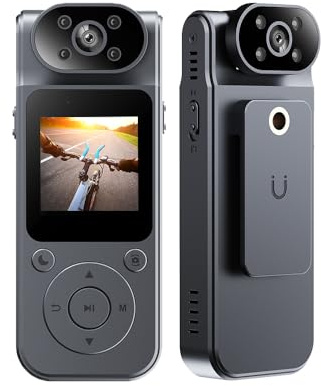 Mini Körperkamera mit Audio und Video 1080P HD,Back Clip Kamera mit 180° Drehbarem Objektiv,Fahrradkamera,Nachtsicht,Tragbare Körperkamera für Radfahren, Skifahren, Reise-Vlog, Patrol-Videoaufnahme