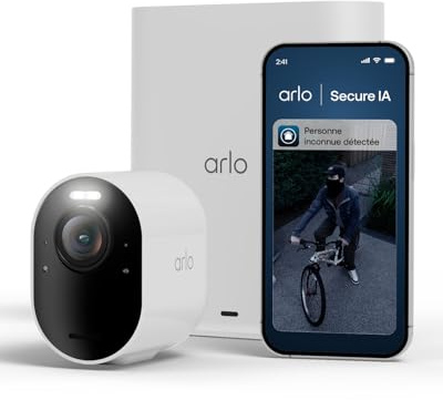 Arlo Ultra 3 Überwachungskamera Aussen WLAN, Kabellos, 4K UHD, KI-Erkennung, Auto-Tracking, Farb-Nachtsicht, Zwei-Wege-Audio, Lokaler Speicher, mit Arlo Secure Testversion, 1 Kamera mit Smarthub