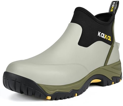 Kalkal Men's Rubber Boots, Waterproof Ankle Rain Boots, Insulated Working Booties with Comfortable Sports Sole, Outdoor Mud Boots for Yard Chore (Seaweed Green,Size11)