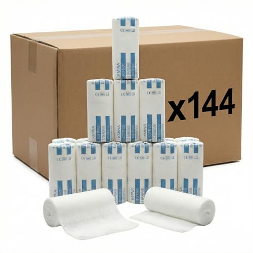 KMINA Venda de Acolchado Sintético 10 cm x 2,7 m Uso Clínico (144 uds) | Almohadillado en poliéster no tejido, transpirable e hidrófobo bajo escayolas y férulas, rasgado manual sin tijeras