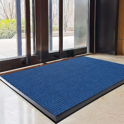 Kommersiell kvalitet slitstark entrématta – inomhus/utomhus dörrskrapa lågprofil golvmatta för hemskolor kaféer företag – 60 x 90 cm blå