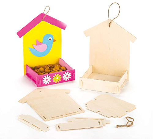 Baker Ross Bastelsets für Futterhäuschen aus Holz für Kinder zum Bemalen, Gestalten und Aufhängen (3 Stück), Holzfarben