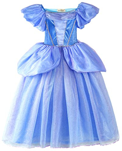 ELSA & ANNA Abito da principessa per bambina - Costume da bambina congelata - Abito da principessa per bambina per feste, compleanni, travestimenti e Halloween - Abito da principessa - Età 7-8