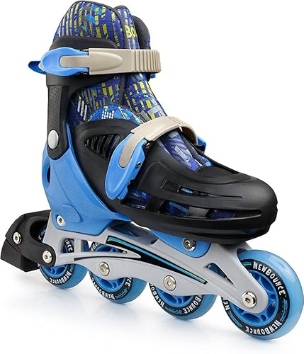 New-Bounce Adjustable Inline Skates for Girls and Boys - Kids & Teens Outdoor RollerSkates for Boys Ages 8-12 | Blue