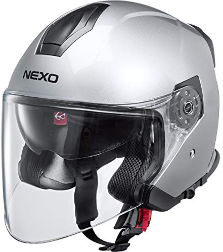 Nexo Jethelm Motorradhelm Helm Motorrad Mopedhelm Jethelm Travel 2.0 silber XL, Unisex, Chopper/Cruiser, Ganzjährig, Thermoplast