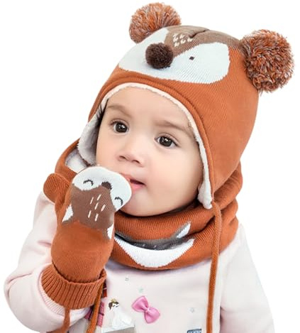 DORRISO Bonnet Enfant Casquette Protection du Cou Set Tête Encapuchonnée Printemps Tomber Hiver Garçon Fille Chapeaux Bébé Mignonne Chat Chapeaux,taille unique,Orange