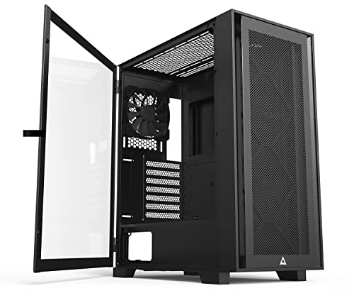 Montech AIR 1000 Lite svart ATX Mid Tower Case/3 x 120 mm High Airflow-fans förinstallerad/Swivel glassidepanel/nätfrontpanel/uppgradering utrymme för high-end GPU och moderkort