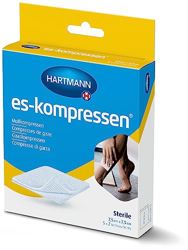 ES-KOMPRESSEN: Sterile Mullkompressen zur Wundreinigung & Wundabdeckung, sowie zum Auftragen von Salben; 7,5x7,5 cm, 5x2 Stk.