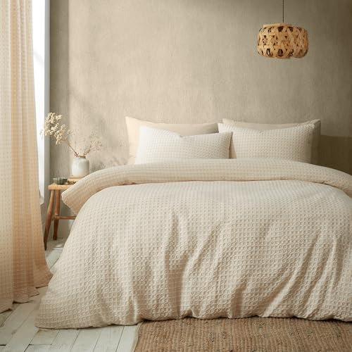 Pineapple Elephant Muscat Waffle Super King Duvet Cover Set with Pillowcases Natural