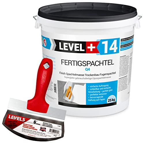 Färdig spatel spackel 25 kg utjämningspatel fogspackel ren vit hinkskrapa rengöring rostfritt stål set RM14/5-210