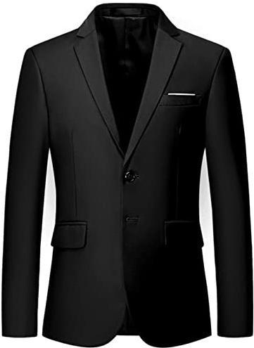 Veste de Costume Slim Fit Légère pour Homme Blazer d'affaires de Couleur Unie à 2 Boutons Manteaux de Sport Décontractés Quotidiens pour Fête de Mariage (Noir,6XL)