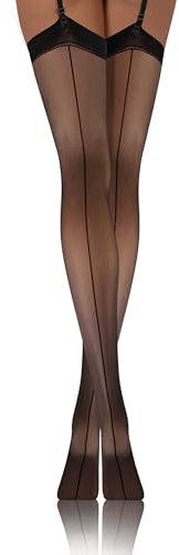 sesto senso Strapsstrümpfe mit Naht hinten muster 20 Den Strumpfhose mit Strumpfhalter Strapse Strümpfe zum Anstrapsen PDP_02 3/4 M-L Schwarz