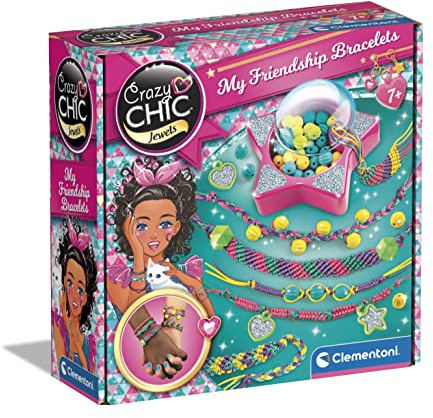 Clementoni - Mes Bracelets d'Amitié - Crazy Chic - Jeu Créatif - Outil de Créations - Couleurs Vives - Perles et Fils - pour Enfants à Partir de 7 Ans