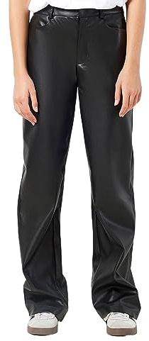 NOISY MAY NMANDY Yolanda PU HW Wide Pants Noos Pantalon en Simili Cuir, Black, L Femme